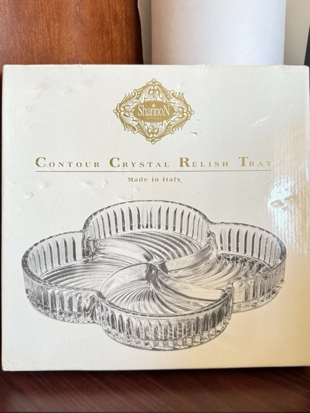 NEW Shannon Contour Crystal Relish Tray 4 Section/Jewelry Catcher Display-OPEN